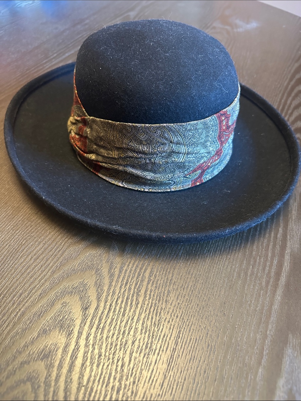 Vintage Nordstrom Wool Hat – Classic Wide Brim w/ Paisley Band